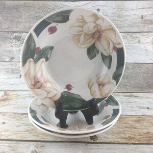 WSP Stoneware SAVANNAH GROVE Cream Magnolia Flowers Soup Cereal Bowls Set of 3
